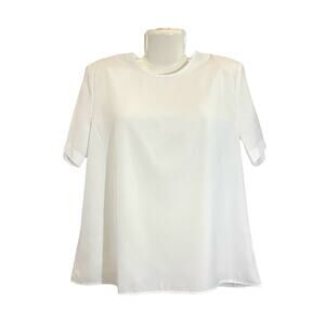 Modern Essentials Women's White Short Sleeve W/ Padded Shoulders Blouse | Size M